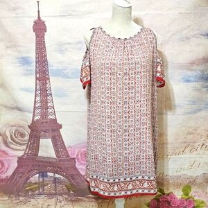 Max Studio Red and White Floral Cold Shoulder Dress